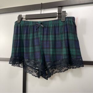 [m]✨nwt✨joe Fresh Women’s Black Blue & Green Plaid Softest Sleep Short Lace Trim